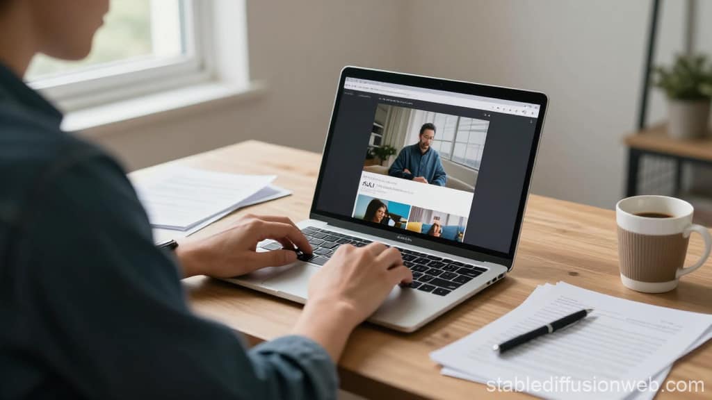 AI video prompt writing AI video prompt writing – a person generating AI videos on a laptop in a home office using AI video prompts