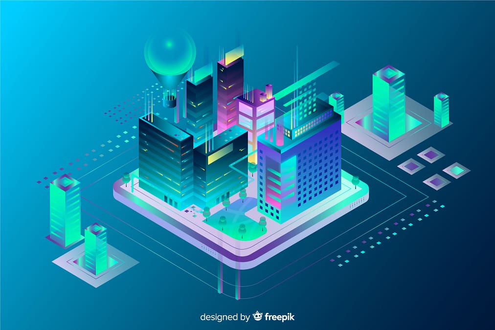Smart City Illustration for AI Playground Singapore Isometric smart city illustration representing the AI playground Singapore