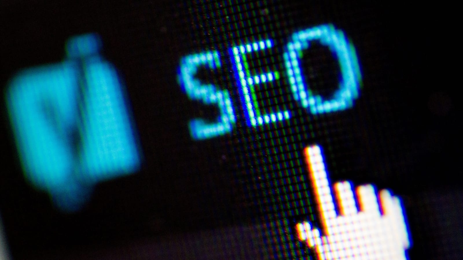 Zbliżenie ekranu z kursorem na SEO – wizualizacja Generative Engine Optimization (GEO)