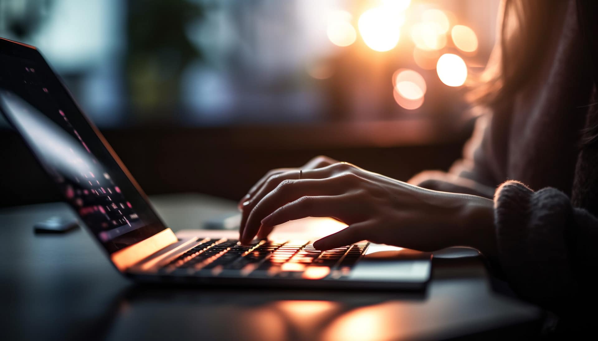 Copywriter pracujący na laptopie — tworzenie treści wspieranych AI